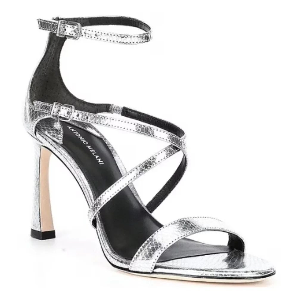 NEW Antonio Melani Hadley Strappy Metallic Leather Sandals Sz. 10